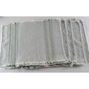 Vintage Woven Striped Placemats Set of 5 Reversible Gray Fringe Cottage 13x18
